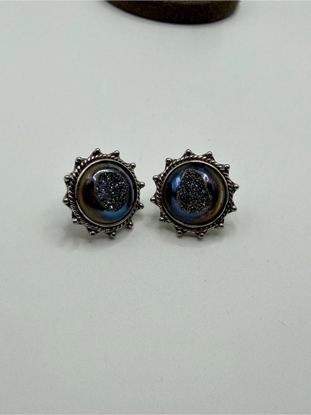 Sterling silver Blue purple Druzy Stud Earrings